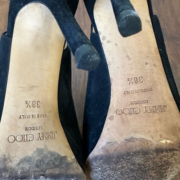 JIMMY CHOO LONDON Black Suede Nova Slingback Sandals Peep Toe - Picture 10 of 11